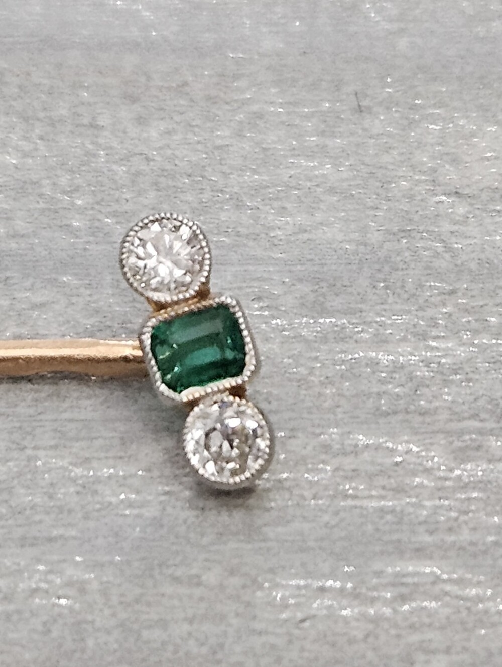 Antique 14k Diamond And Emarald Stickpin - Picture 5 of 9